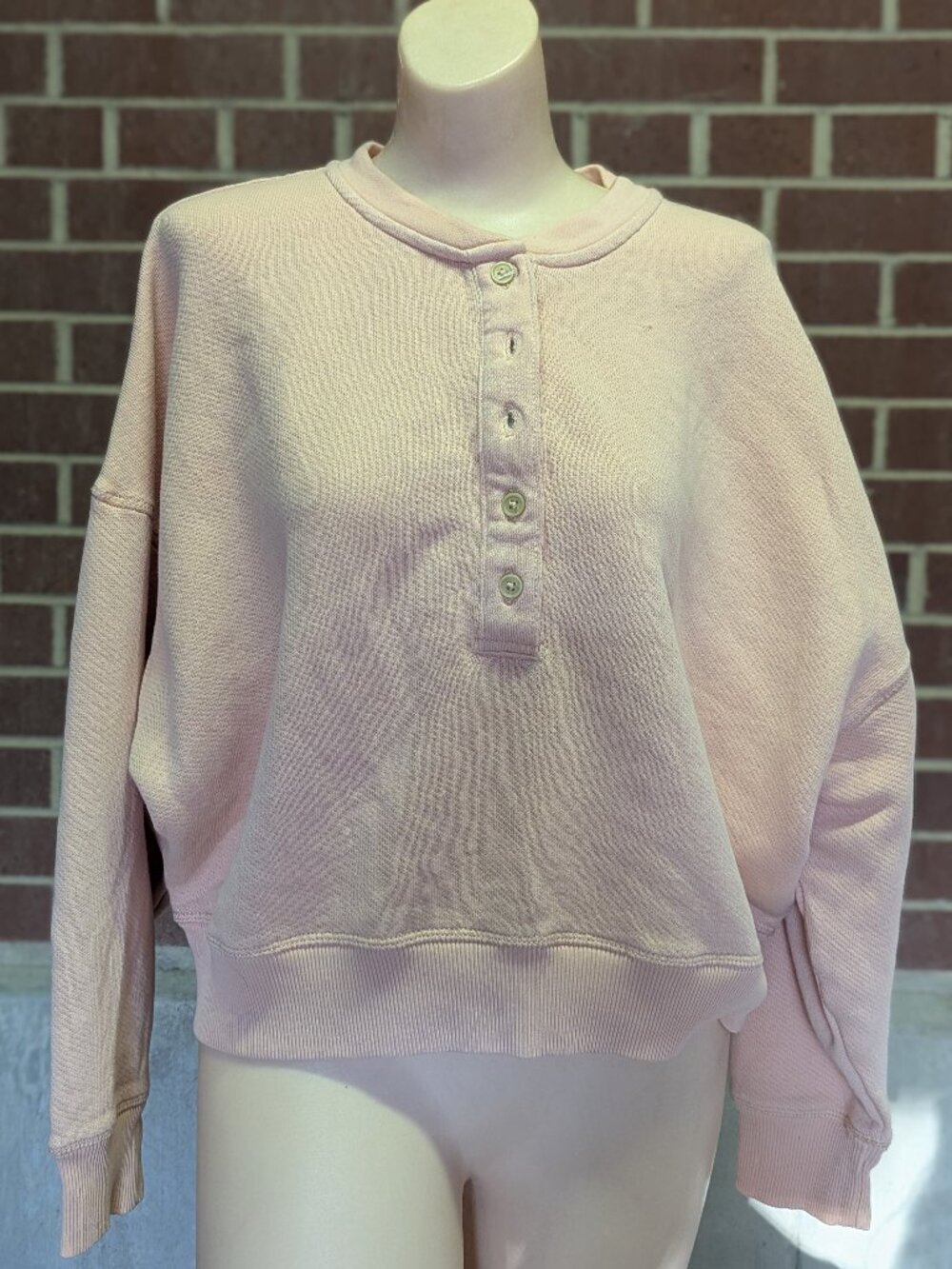 American Eagle Henley Sweatshirt Women Medium Boxy Dolman Sleeve Washed Pink M